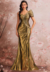 Elegant Evening Dress Chic Pleated Cocktail Formal Party Gown