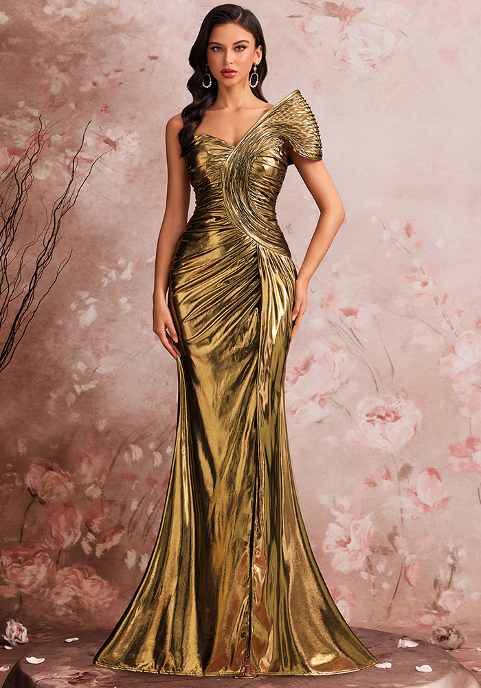 Elegant Evening Dress Chic Pleated Cocktail Formal Party Gown