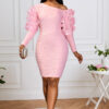 Elegant Pearl Mesh Flounce Long Sleeve Sexy Off-the-Shoulder Slim Evening Bodycon Dresses