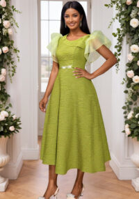 Elegant Slash Shoulder Mesh Flutter Sleeve Midi Gown Slim Waist A-Line Party Dresses