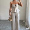 Elegant Strapless Straight-Leg Pants Set
