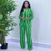 Fashion Casual Women's Spring And Autumn Striped Long Sleeve Shirt Loose Pants Women's Two-Piece Set