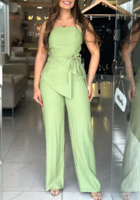 Fashion Lace-Up Strap Wide Leg Two Piece Pants Set