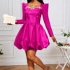 Fashion Square Neck Beaded Long Sleeve Party Dress Lantern Sleeve Slim Waist Puffy Ball Gown Evening Dress