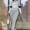 Fashion Street Color Block Patchwork Long Sleeve Sweatshirt & Sport Casual Pants Two-Piece Set