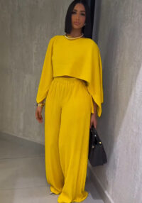 Fashion Women's Autumn/Winter Casual Long-Sleeve Wide-Leg Pants Set