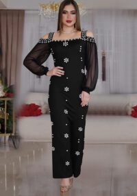 Fashion Women's Elegant Rhinestone Square Neck Mesh Slim Long Dress