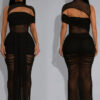 Fashion Women's Sexy See-Through Mesh Long Dress Set