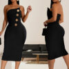 Fashion women's sexy Strapless button decoration dress