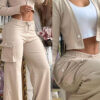 Fashionable casual solid color long sleeve two piece pants set women's clothing