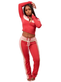 Fashionable Women's Printed Patchwork Long-Sleeve Three-Piece Pants Set