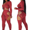 Fashionable Women's Solid Color High-Stretch Ribbed Sexy V-Neck Two-Piece Pants Set