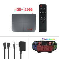 For Android 9.0 Tv Box 10.0 4+218g Media Player Smart Tv Box Tv Receiver 4+128G_US plug+I8 Keyboard
