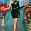 Halloween Christmas Party Dress Dark Green Mesh Patchwork Velvet Gown