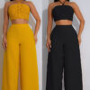 Halter Drawstring Top High-Waist Side-Zipper Loose Pants Two-Piece Set