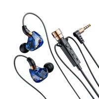 KT02 3.5mm Earbuds In-Ear Headphones With Microphone Bass HiFi Earphones For Streaming Karaoke Earbuds Blue 1.2 meters