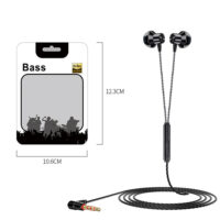 L-shaped 3.5mm Headphones 90 Degree Right Angle Plug Stereo Bass Headset Wire Control In-ear Earbuds Black