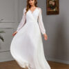 Lace Patchwork Long Slim Waist Elegant Evening Dress Chiffon Wedding Gown