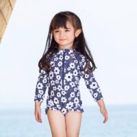Little Girl Flower Pattern Long Sleeve Swimwear And Hat Wholesale 7098608