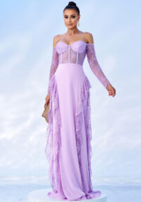 Long Sleeve Off Shoulder Meshchiffon Formal Party Evening Gown Long Bridesmaid Dress