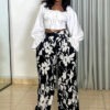 Long Sleeve Top with Loose Printed Wide-Leg Pants Casual & Comfortable Two-Piece Set