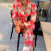 Long-Sleeved Gradient Print Shirt & Wide-Leg Pants African Women's Two-Piece Set