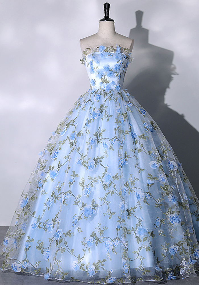 Luxury Strapless Floral Embroidered Formal Party Wedding Dress Bride Evening Gown(Process Time Need 5-7 Days)