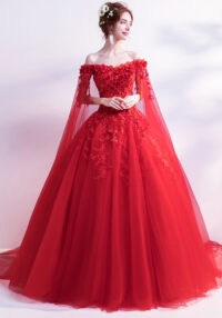 Off Shoulder Evening Dress Veil Long-Sleeved Bride Wedding Dress Formal Cocktail Party Dress(Processing time need 3-6 days)