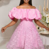 Off Shoulder Puff Sleeve Sexy Lace Slim Waist Chic A-Line Party Dress