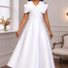 Off-Shoulder Sexy V-Neck Bow White Formal Party Dress Slim Waist Elegant Evening Gown