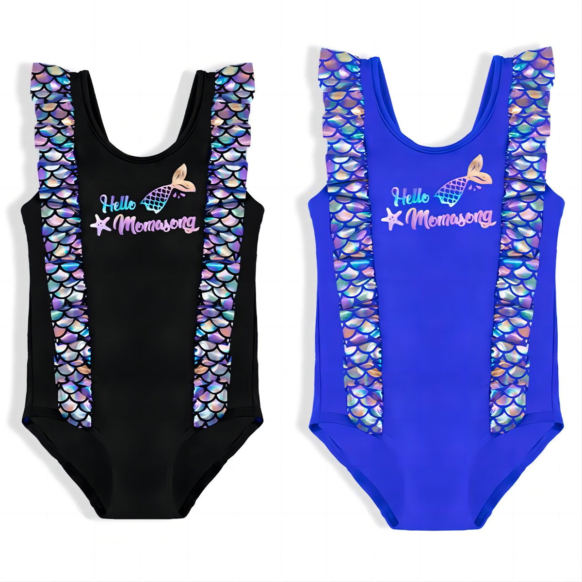 One-piece Girl Mermaid Print Swimsuit And Hat Wholesale 4469606