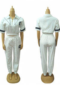 Plus Size African Women contrast color short-sleeved top and leggings Casual two-piece set