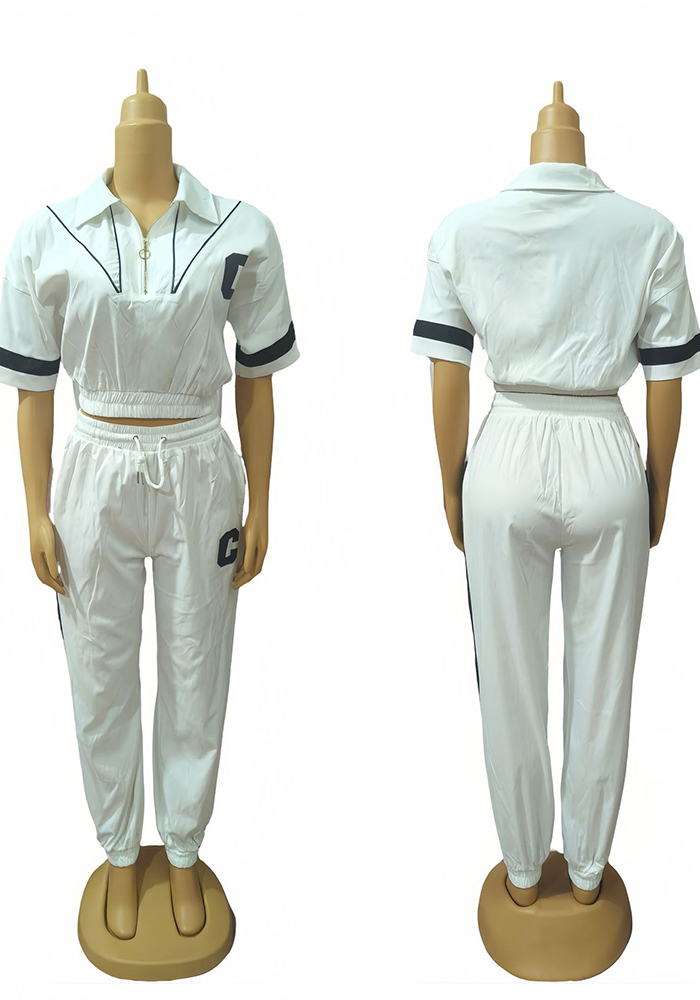 Plus Size African Women contrast color short-sleeved top and leggings Casual two-piece set