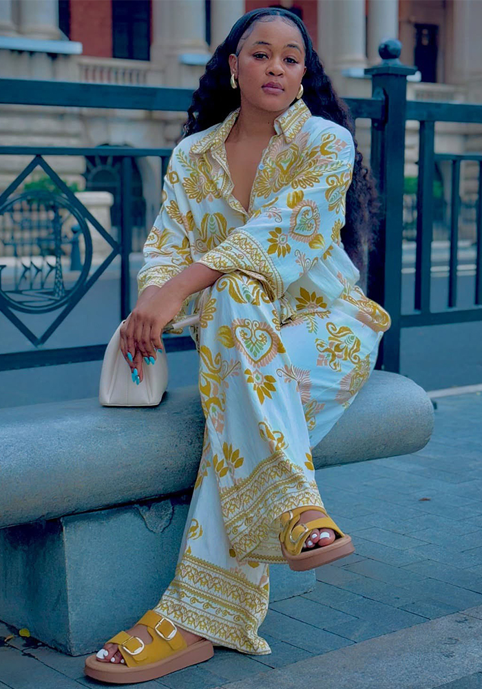 Plus-size African Women long-sleeved turndown collar printed shirt and wide-leg pants two-piece set