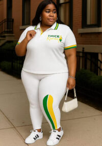 Plus Size Women's Fashion Casual Short Sleeve Two Piece Pants Set