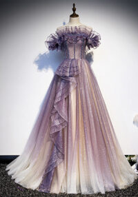 Purple Evening Dress Summer Women Off Shoulder Elegant Chic Long Cantata Dress(Processing time need 3-6 days)