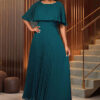 Round Neck Cape Short-Sleeve Dress Fashionable Formal Pleated Gown