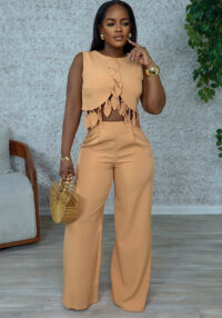 Round Neck Casual sleeveless sexy tops slim trousers two-piece women's set