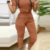 Round Neck Puff Sleeve Top Pants Two-Piece Set