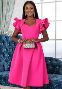 Ruffled Sleeve A-Line Plus Size Party Dress