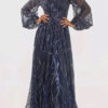 Sequined V-Neck Long Sleeve Lace Long Party Dress（Processing time need 3-6 days）