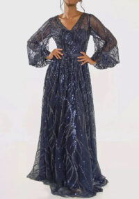 Sequined V-Neck Long Sleeve Lace Long Party Dress(Processing time need 3-6 days)