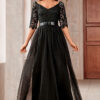 Sexy Lacemesh Half-Sleeve Wedding Party Evening Dress