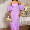 Sexy Off Shoulder Purple Dress Ruffle Party Evening Gown