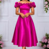 Sexy Off-Shoulder Ruffle Slim Waist A-Line Formal Party Wedding Bridesmaid Chic Midi Dress