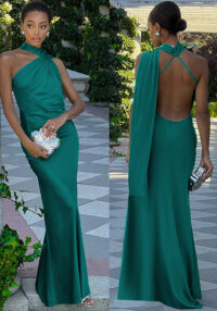 Sexy Slim-Fit Satin Low Back Chic Long Dress With Sash For Holidays