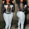 Sexy Spot Print Bow Nightclub Mesh Top Split Trousers Two-Piece Set