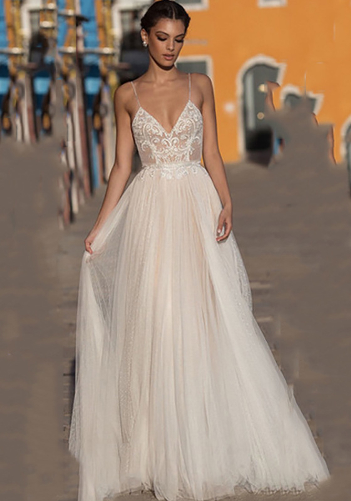 Sexy Strap V-Neck Backless Lacewedding Dress(Processing time need 3-6 days)