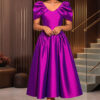 Sexy V-Neck Puff-Sleeve Evening Dress Chic Elegant A-Line Formal Gown