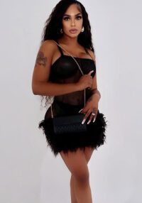 Sheer Patchwork Fuzzy Trim Bodycon Mini Dress